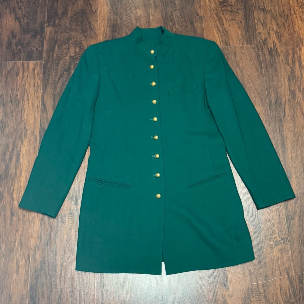 DANA BUCHMAN 100% wool Elegant Green Women's Jacket mandarin collar vintage 10 - Picture 9 of 15